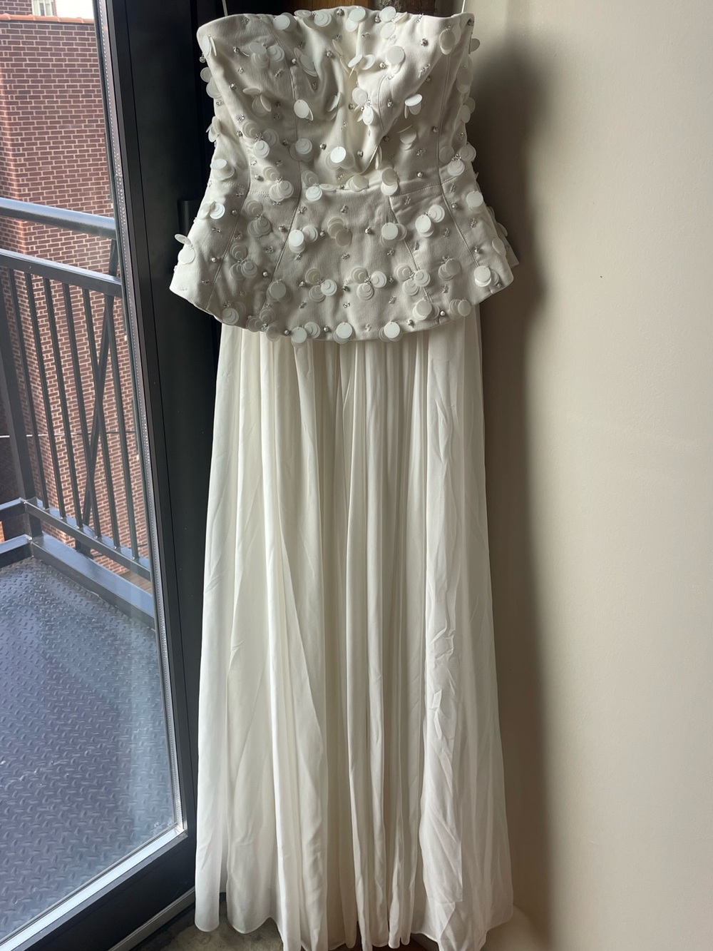 BHLDN White Embellished Peplum Strapless Maxi Dress